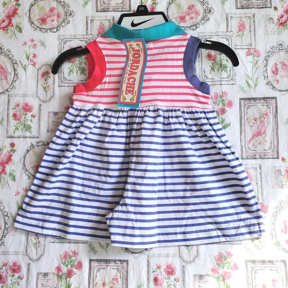 Vintage JORDACHE byTalk of the Town Baby Girl's Dres Striped Romper Style Sz 12M